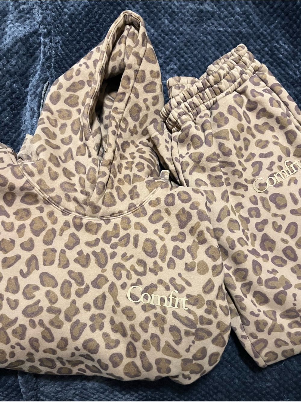 Comfort Women's Leopard Print Joggers & Hoodie Set - Tan/Brown